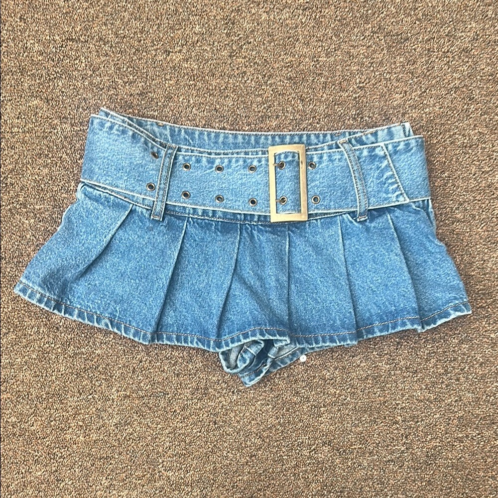 Edikted Blue Denim Skort with Belt